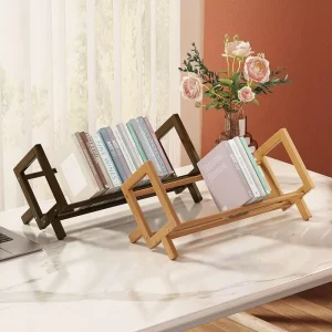 Modern White Desktop Bookshelves Storage Rack Wood Tilting Bookcase for Books Magazines