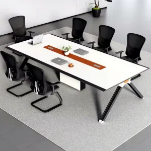 Modern White Extendable Conference Table Large Meeting Table Set 10 12 14 Person Modular Boardroom Desk