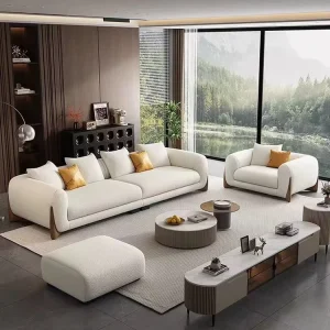 Modern White Fabric 1 2 3 4 Seats Sofa Couch Light Luxury Designer Hotel Living Room Furniture Teddy Velvet Straight Sofa Set