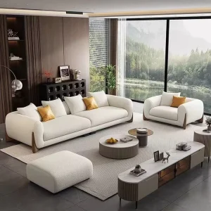 Modern White Fabric 1 2 3 4 Seats Sofa Couch Light Luxury Designer Hotel Living Room Furniture Velvet Straight Sofa Set