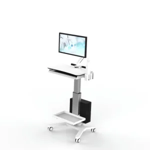 Modern White Height Adjustable Hospital Medical Trolley Nurse Mobile Computer Medical Workstation Dental Clinic