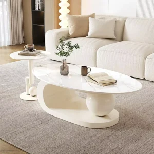 Modern White Iron Coffee Table Oval Leaf Shape Coffee Table Living Room