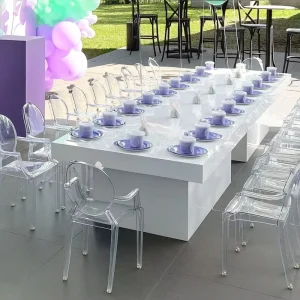 Modern White Kids Event Long Table Rectangular PET Base Children Party Dining Table for Weddings and Events