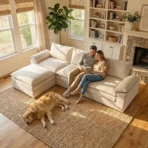 Modern White L shaped Modular Reclining Upholstered Sofa Set Comfortable Living Room Furniture for Hotel and Villa Use