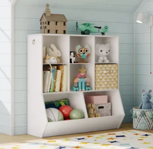 Modern White MDF Bookcase Toy Storage Wooden Display Floor Stand 10 Shelves for Home Office Living Room Bedroom School Furniture