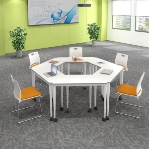 Modern White Modular Training Table with Wheels Mobile Collaborative Office Meeting Table for Training Room and Classroom