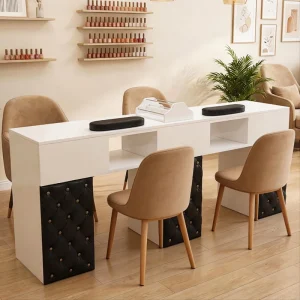 Modern White Nail Salon Workstation Double Manicure Table with 5 Drawers