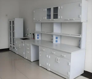 Modern White PP Lab Wall Bench for School Workshop Hospital Use Floor Mounted Chemistry Laboratory Furniture Made Durable Metal