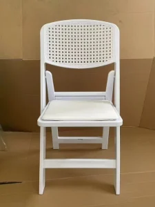 Modern White Resin Folding Chair Comfortable Backrest Padded Seat Stable Legs Portable Eco-Friendly Outdoor Garden Park Wedding