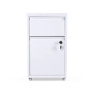 Modern White Rolling Lockable Metal Storage Cabinet Steel 2 Drawer Lateral Small Size Under Desk School Cabinet with Keys