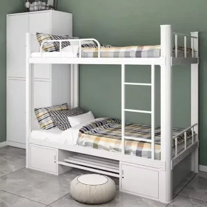 Modern White School Dormitory Metal Bunk Bed with Storage Drawers Factory Worker Dormitory Bed