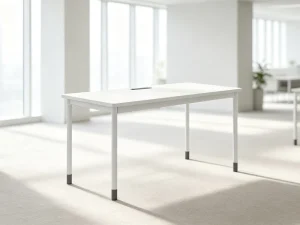 Modern White Single Staff Office Desk Built in Power Socket Steel Legs Melamine Top Durable Commercial Modular Workstation