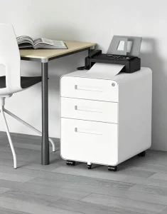 Modern White Steel Filing Cabinet 3-Drawer Lockable Storage Integrated Handles Mechanism Space-Saving Mobile Gym