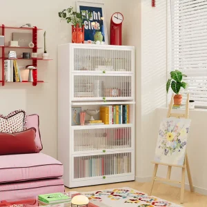 Modern White Steel Flip Door Bookcase for Home Library