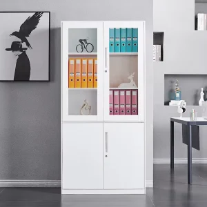 Modern White Steel Metal Cabinet Glass Doors 4 Door Filing Cabinet for Office School Hospital Use Large Capacity Durable Storage