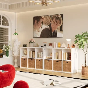 Modern White Steel TV Stand Free Combination Grid Cabinet for Small Apartment Home Office