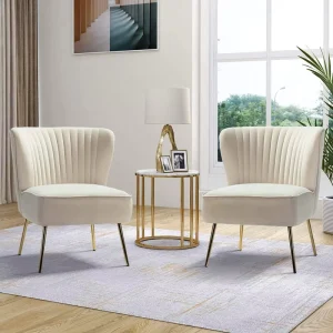 Modern White Velvet Accent Chair Comfortable Arm Leisure Chair for Bedroom Hotel Cafe Restaurant Living Room Waiting Areas