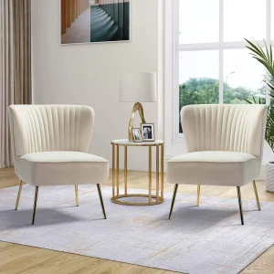 Modern White Velvet Accent Chair for Bedroom Hotel Cafe Restaurant Comfortable Arm Leisure Chair for Living Room Waiting Areas
