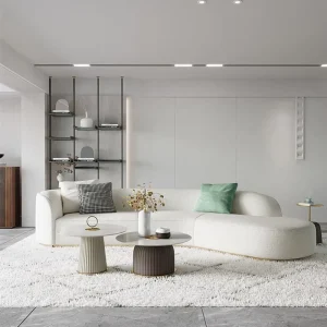 Modern White Velvet Boucle Fabric Curved Sectional Sofa Couch for Home Villa Apartment Living Room Hotel Office Lobby Event