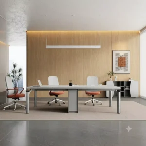 Modern White Wood Conference Table with Metal Legs Large Meeting Desk Boardroom Training Room School Commercial Office Furniture