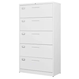 Modern Wide White 5 Drawer Metal File Cabinet with Padlock for Home Office School Gym or Hospital