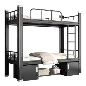 Modern Without Screws Black Metal Double Bunk Bed Frame Safety Rails Steel Bunk Bed for Adult Hostels Teenagers