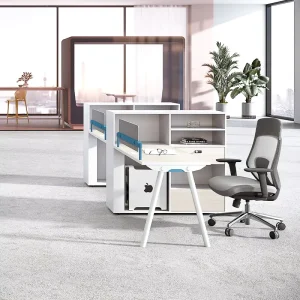 Modern Wood 4 Person Office Computer Desk with Cubicle Partitions and Workstations for School Use