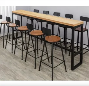 Modern Wood Bar Table with Metal Legs for Office Home Hotel Mall Use