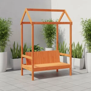 Modern Wood Benches with Roof Indoor Outdoor Seating for Living Room Patio Garden Durable Slatted Design