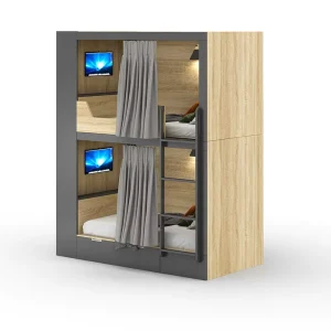 Modern Wood Capsule Hotel Bunk Bed with Double Soundproof Design for School Dormitory Apartment Bedroom