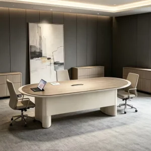 Modern Wood Conference Table with Adjustable Height for Home Office and Living Room