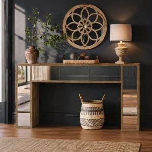 Modern Wood Contemporary Entryway Dining Console Table Mirrored Finish with Storage for Villa Hotel Living Room Bedroom