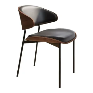 Modern Wood Dining Chair Upholstered Seat Curved Back Metal Leg Chair for Restaurant Cafe Hotel Furniture