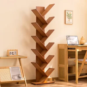 Modern Wood Dustproof Floor Standing Bookcase with Large Capacity Storage Cabinet for Home and Hotel Use