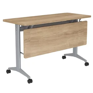 Modern Wood Extendable Folding Training Conference Table With Steel Legs Storage Rack Castors For Office Use