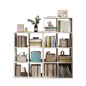 Modern Wood Floor to Ceiling Bookshelf with 6 Shelves for Living Room & Bedroom Storage