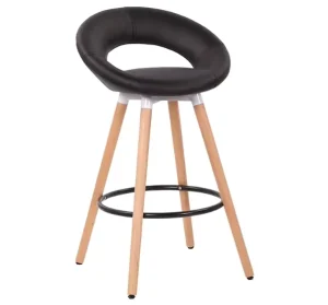 Modern Wood Frame PU Leather Bar Chair High Backrest with Wheels Swivel Barstool for Living Room Home Bar