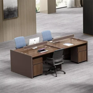 Modern Wood Grain 4 Seat Office Workstation Wood Grain Multi Employee Work Table for Open Office Work Area