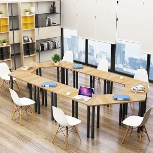 Modern Wood Grain Trapezoid Modular Training Table Splicable Collaborative Office Meeting Table for Room School Classroom Desk