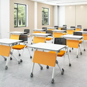 Modern Wood Locking Wheels Mobile Flip Top Small Training Table for Classroom Conference Room Training Center