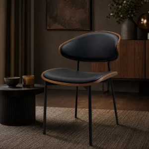 Modern Wood Look Dining Chair Black Xipi Leather Faux Wood Veneer Back for Cafe Restaurant and Waiting Room OEM ODM Bulk