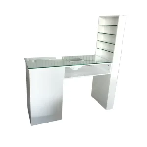 Modern Wood Manicure Table with Glass Top and Dust Collector for Nail Salon Commercial Salon Furniture
