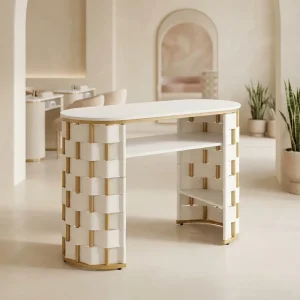 Modern Wood Manicure Table with Nail Salon Desk Storage Spa Beauty Station with Open Shelf for Mall Use