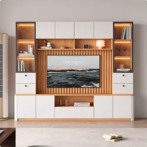 Modern Wood Media TV Stand Living Room Wall Cabinets with Storage