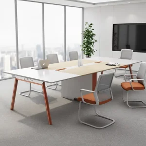 Modern Wood Metal Conference Table Durable Stable Easy Installation Rectangle Shape 10 Seater Commercial Office Use