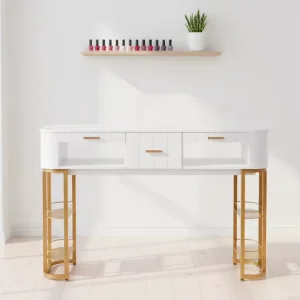 Modern Wood Nail Art Table Chair Set for Commercial Salon Furniture Single/Double Manicure Table 1 Year Warranty