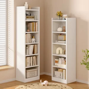 Modern Wood Narrow Seam Bookshelf Floor Ceiling Small Wall Storage Display Cabinet Living Room Multi Layer Corner Storage