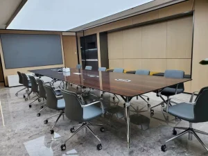 Modern Wood Office Conference Table 25mm Thick MFC Top Stainless Steel Legs Extendable Design for Training