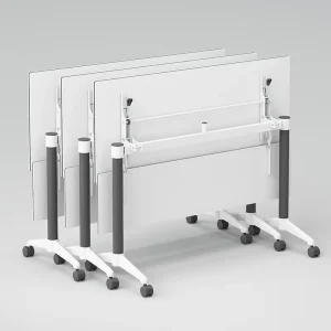 Modern Wood Office Desk Meeting Table Set Foldable Extendable Top Steel Storage Rack Castors Steel Foot Stand Conference