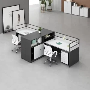 Modern Wood Office Desk and Chair Set Modular 4 Seater for Staff